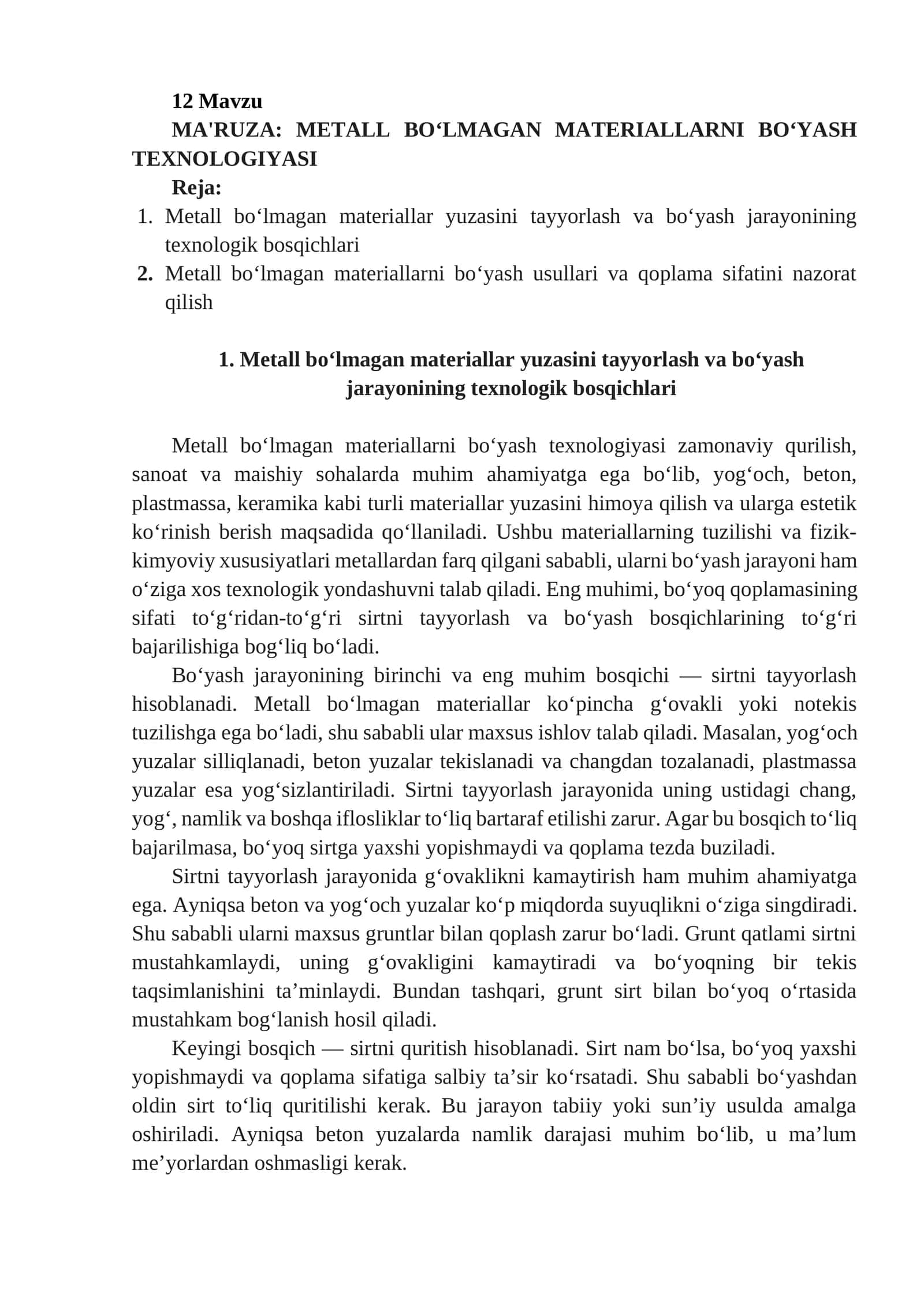 METALL BO‘LMAGAN MATERIALLARNI BO‘YASH TEXNOLOGIYASI 1
