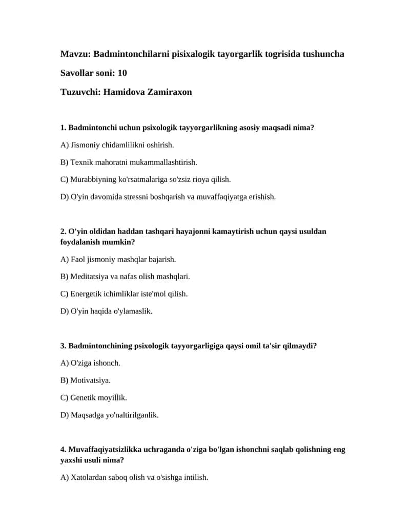 Badmintonchilarni pisixalogik tayorgarlik togrisida tushuncha 1
