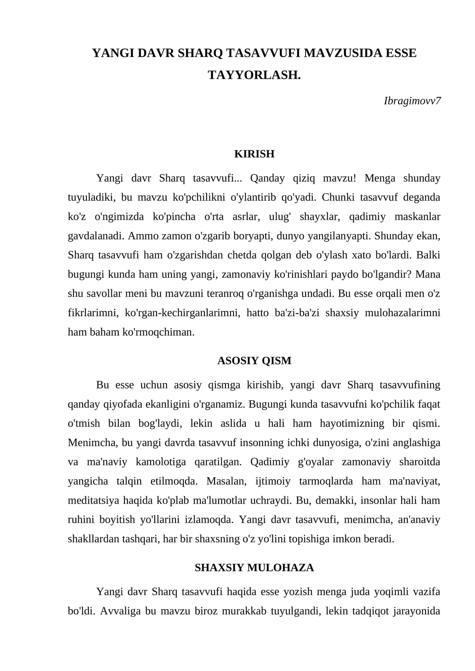 YANGI DAVR SHARQ TASAVVUFI MAVZUSIDA ESSE TAYYORLASH 1