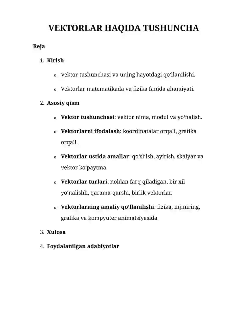 Vektorlar haqida tushuncha