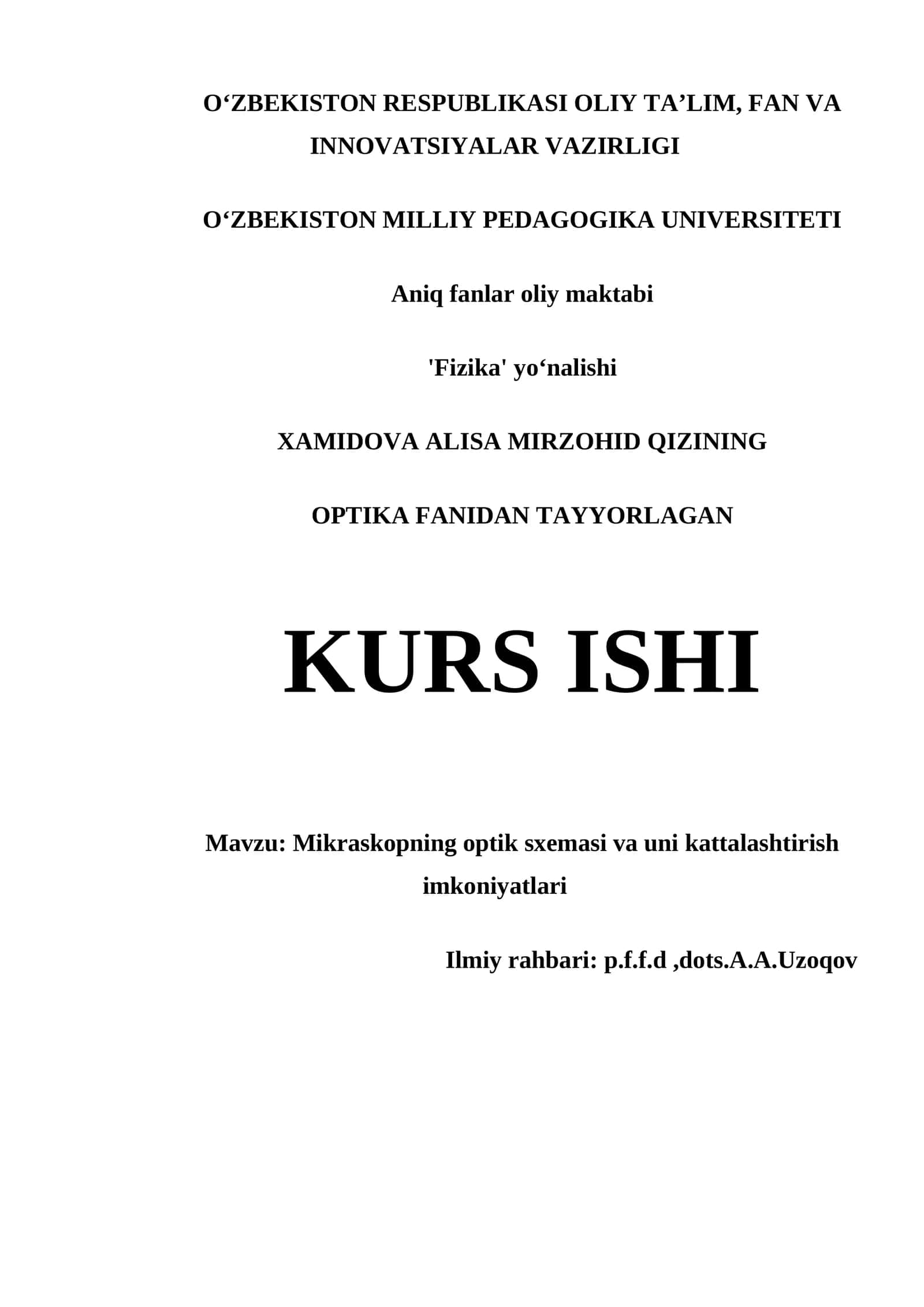 MIKRASKOPNING OPTIK SXEMASI VA UNI KATTALASHTIRISH IMKONIYATLARI 1