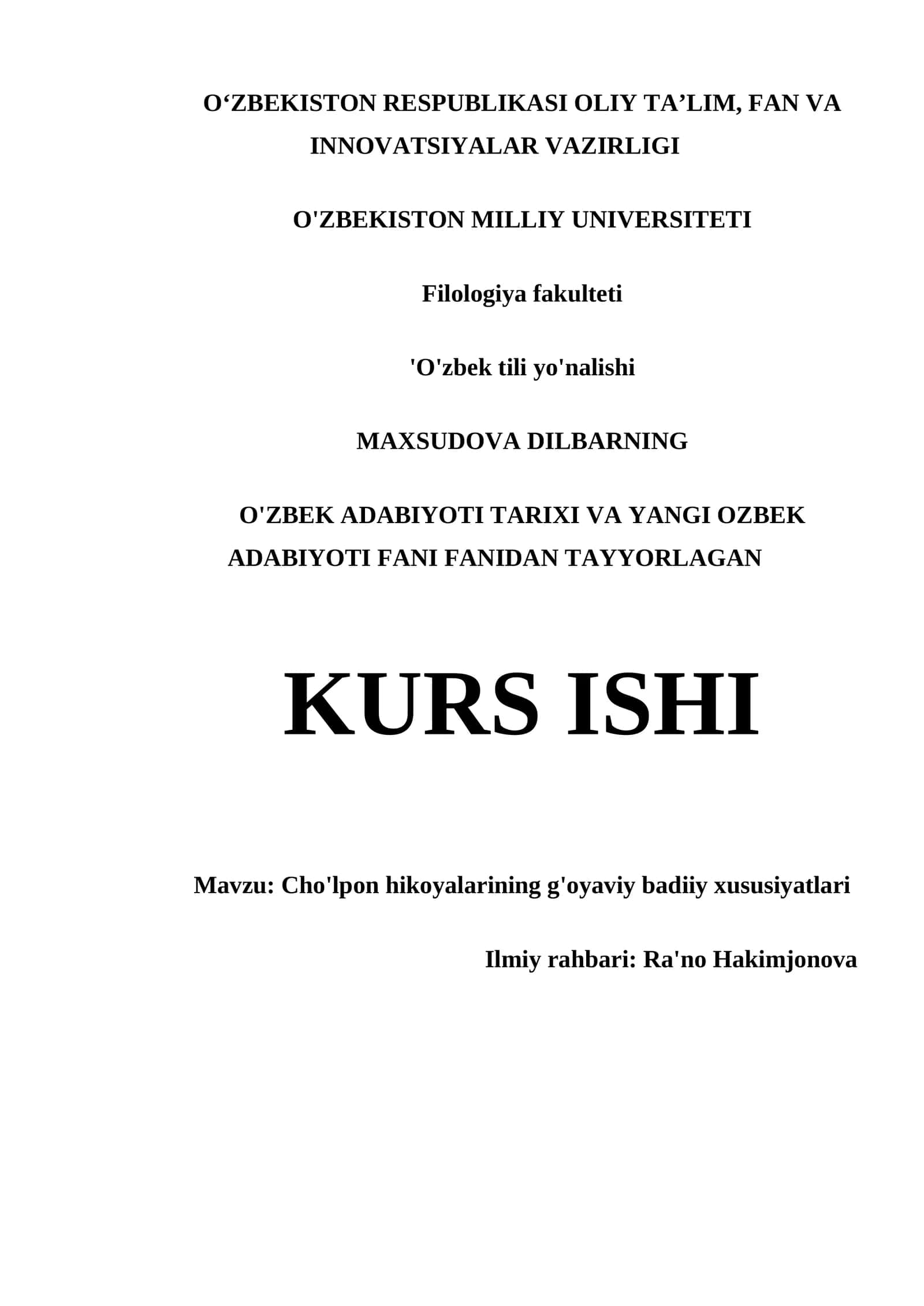 CHO'LPON HIKOYALARINING G'OYAVIY BADIIY XUSUSIYATLARI 1