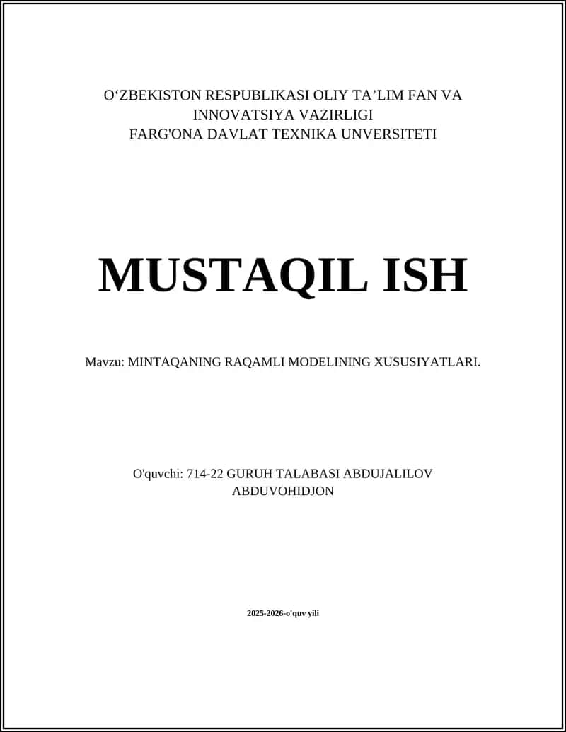 MINTAQANING RAQAMLI MODELINING XUSUSIYATLARI 1