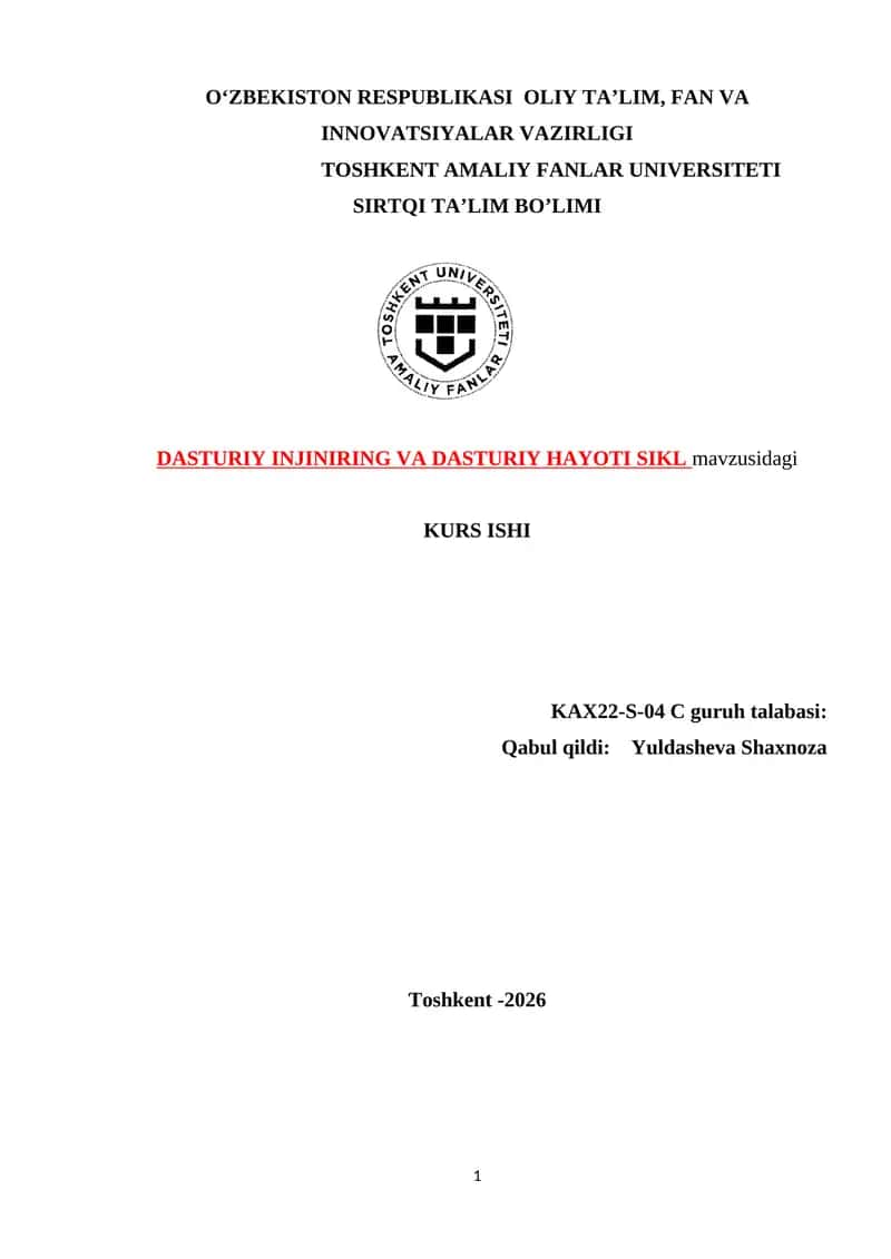 DASTURIY INJINIRING VA DASTURIY HAYOTI SIKL 1
