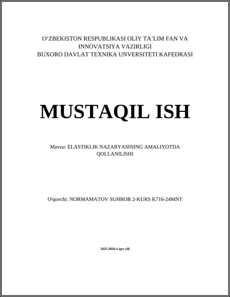 ELASTIKLIK NAZARYASINING AMALIYOTDA QOLLANILISHI 1