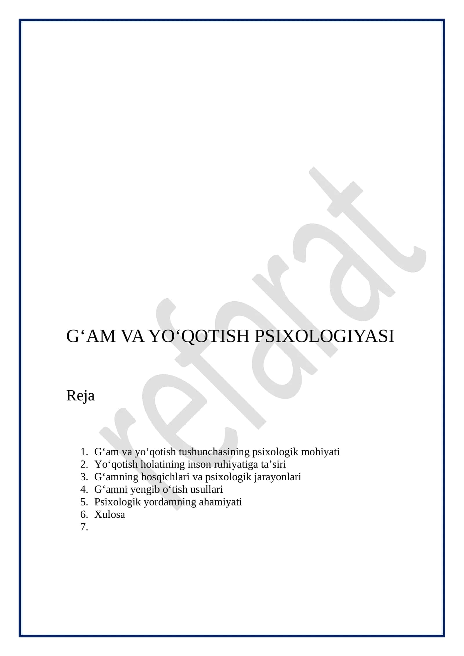 G‘AM VA YO‘QOTISH PSIXOLOGIYASI 1