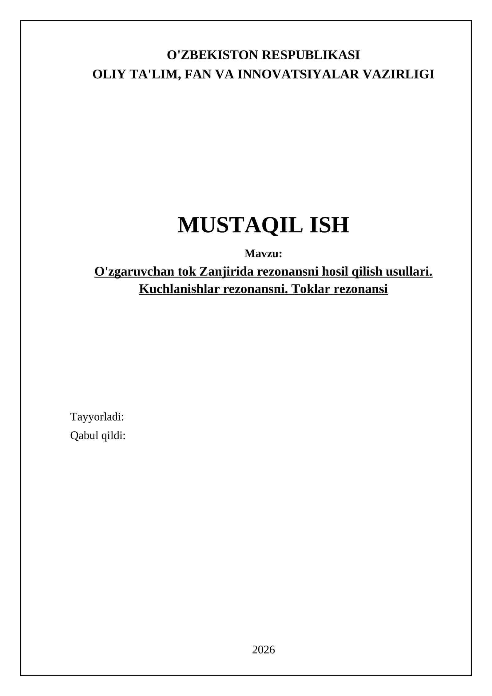 O'zgaruvchan tok Zanjirida rezonansni hosil qilish usullari. Kuchlanishlar rezonansni. Toklar rezonansi 1
