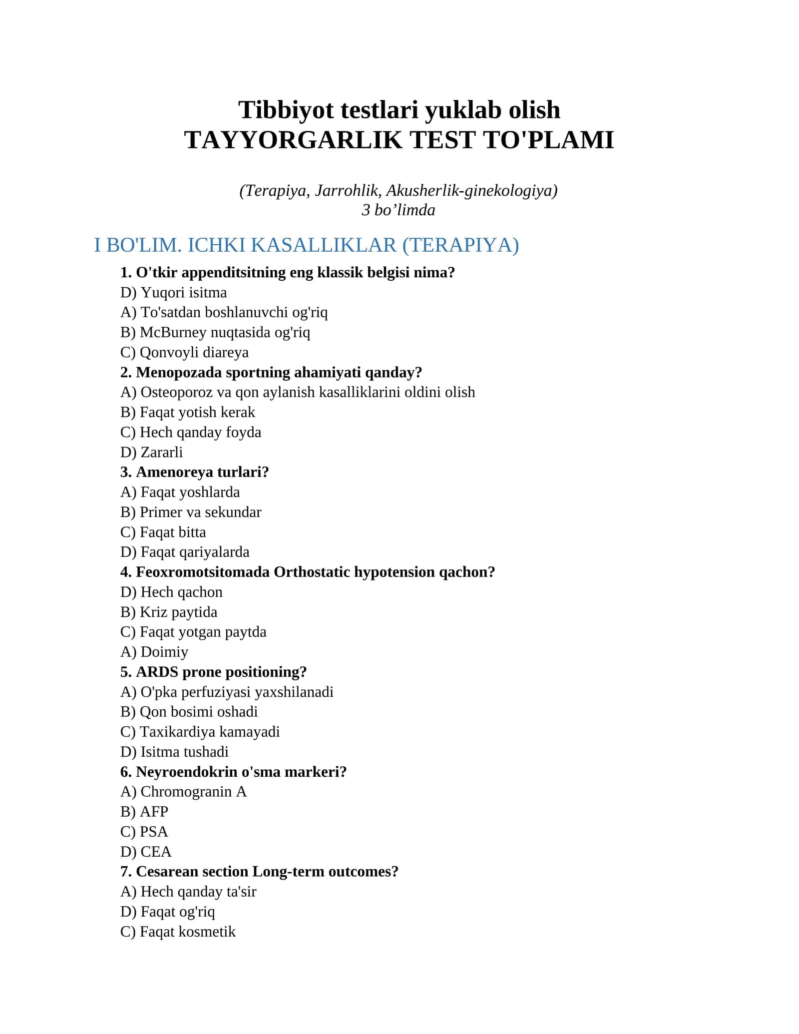 Tibbiyot testlari yuklab olish 1