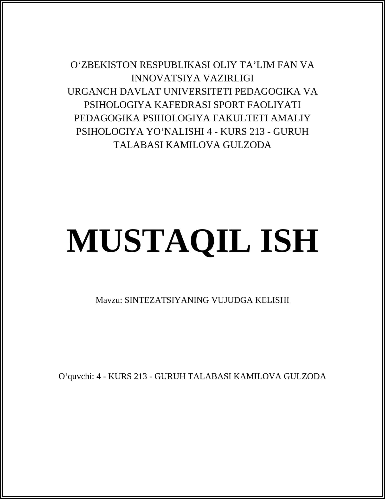 SINTEZATSIYANING VUJUDGA KELISHI 1