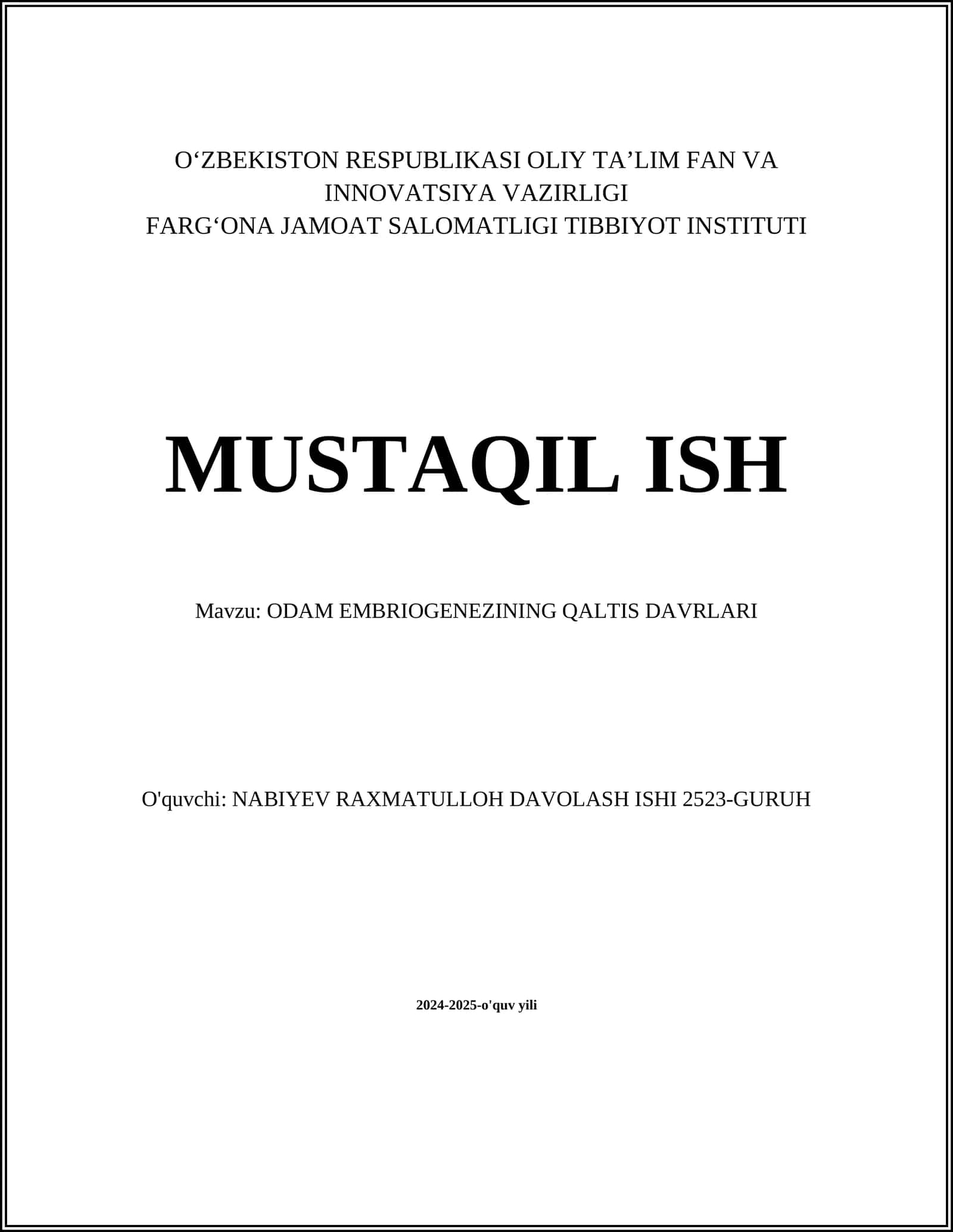 ODAM EMBRIOGENEZINING QALTIS DAVRLARI 1