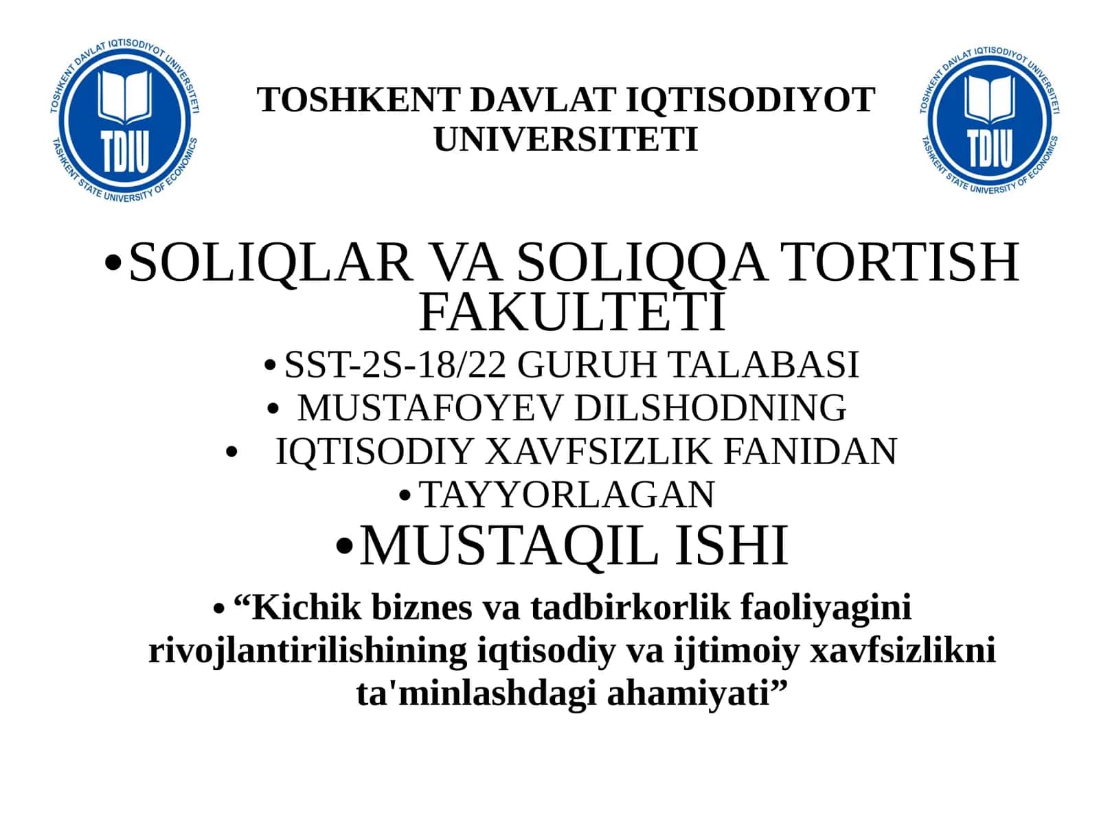 Kichik Biznes va Tadbirkorlik Faoliyagini Rivojlantirishing Iqtisodiy va Ijtimoiy Xavfsizlikni Ta'minlashdagi Ahamiyati 1