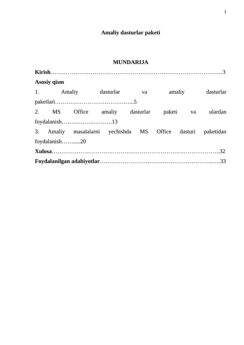 Amaliy dasturlar paketi 1