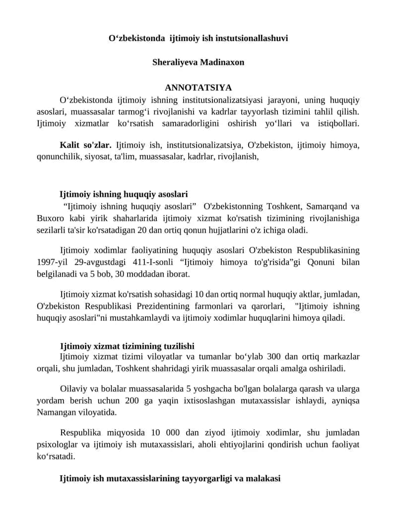 Oʻzbekistonda ijtimoiy ish instutsionallashuvi 1