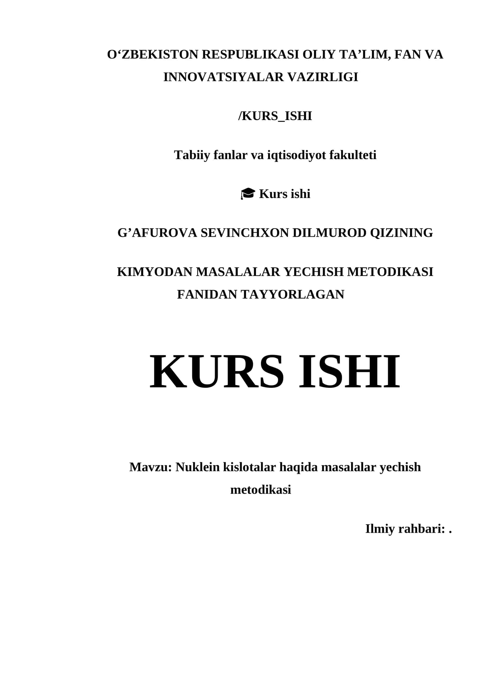 NUKLEIN KISLOTALAR HAQIDA MASALALAR YECHISH METODIKASI 1
