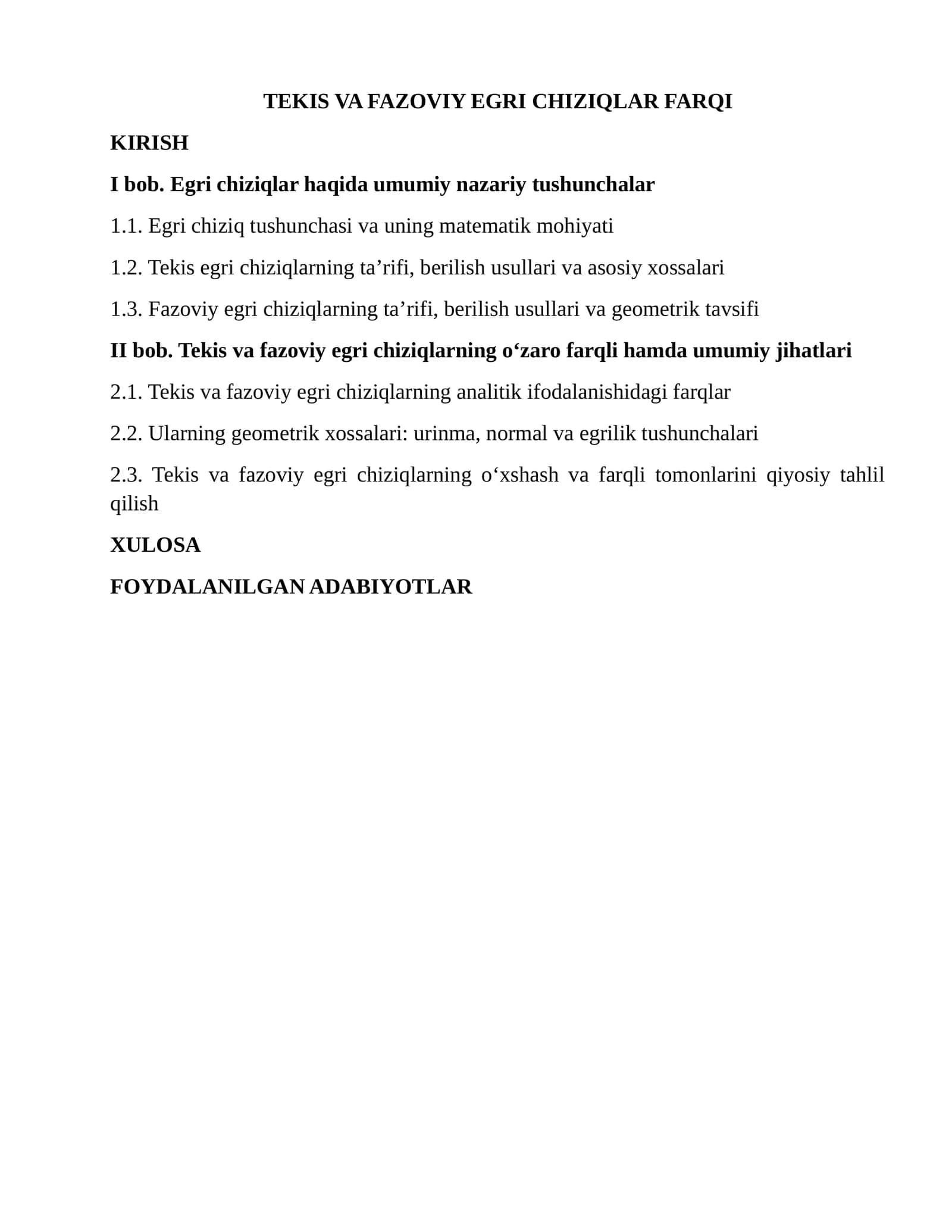 Tekis va Fazoviy Egri Chiziqlar Farqi 1