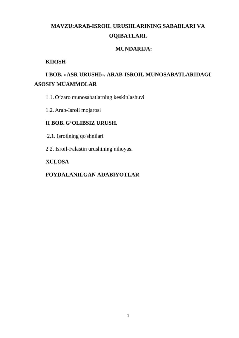 ARAB-ISROIL URUSHLARINING SABABLARI VA OQIBATLARI 1