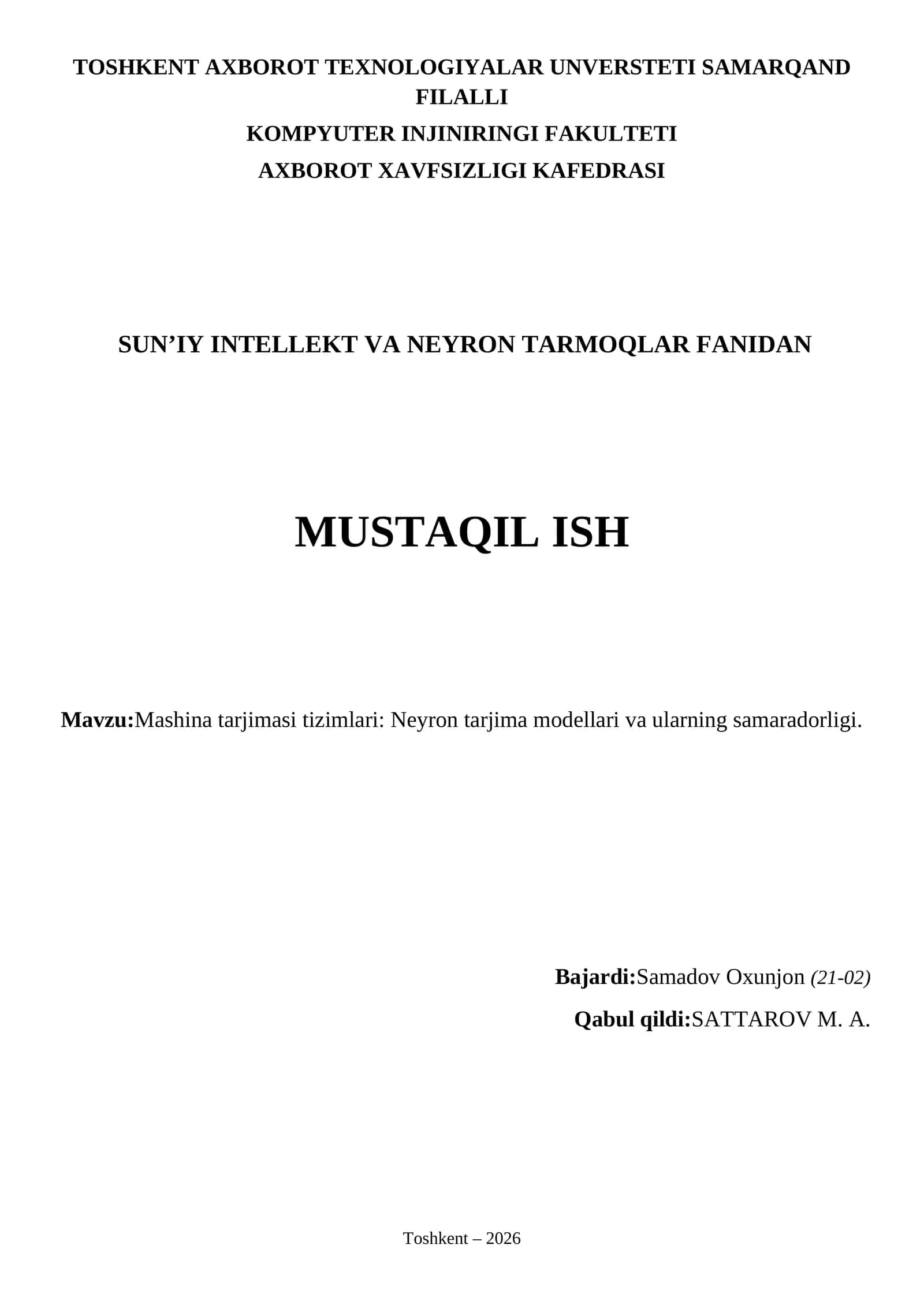 Mashina tarjimasi tizimlari: Neyron tarjima modellari va ularning samaradorligi 1