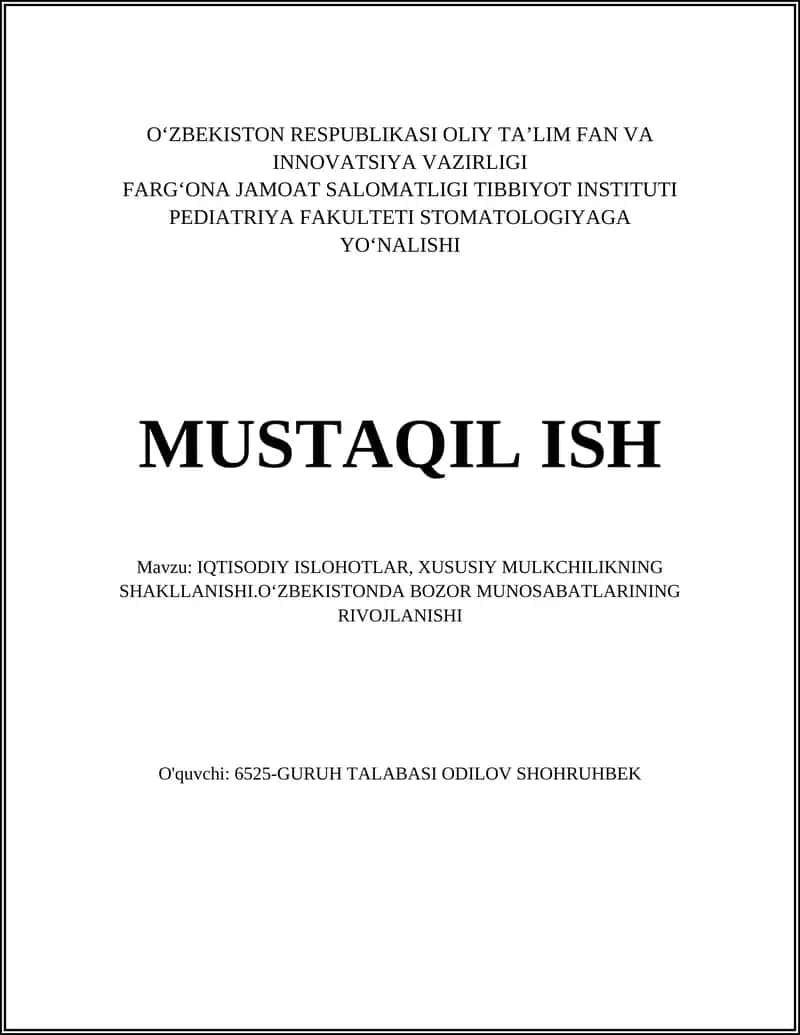 IQTISODIY ISLOHOTLAR, XUSUSIY MULKCHILIKNING SHAKLLANISHI 1