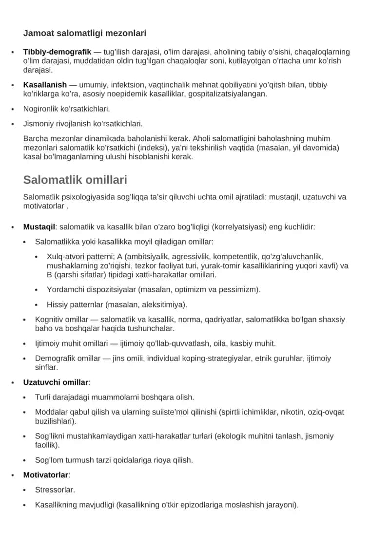 Jamoat salomatligi mezonlari 1