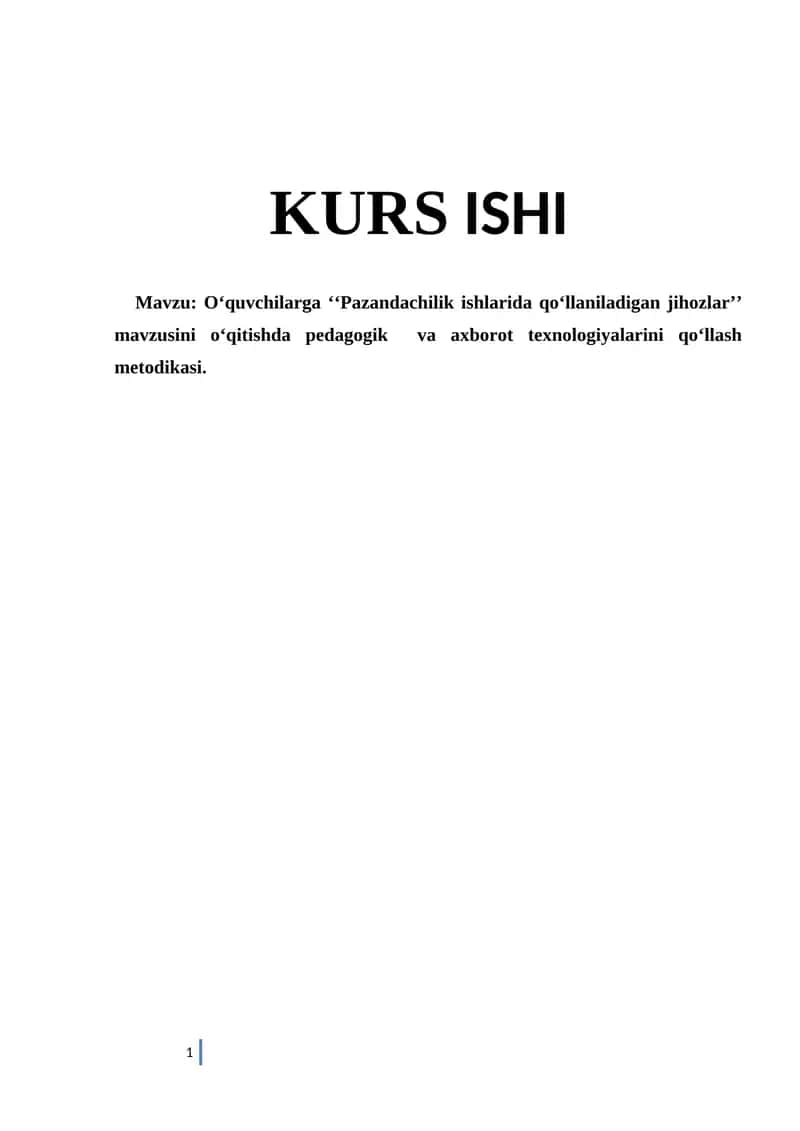 Pazandachilik ishlari uchun ish ornini tashkil etish va mehnat xavfsizligi talablari mavzusini o`qitish metodikasi 1