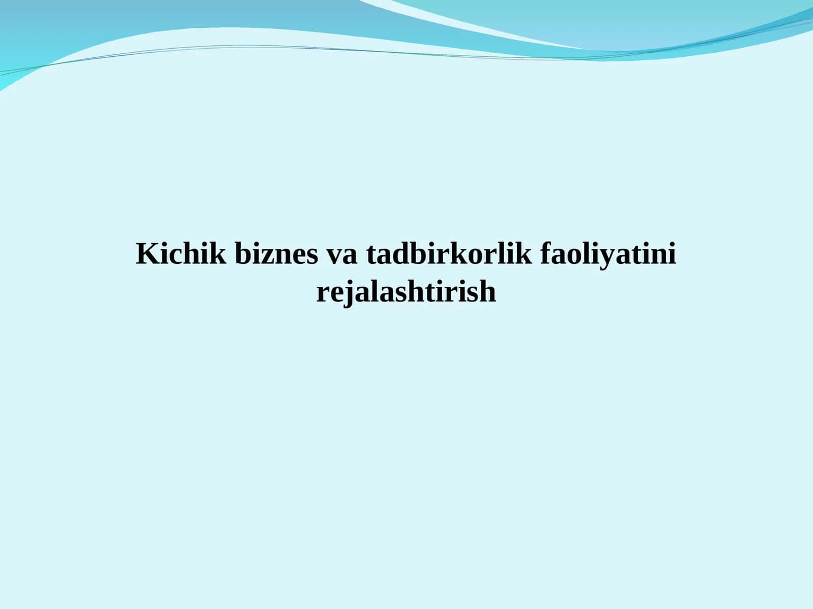 Kichik biznes va tadbirkorlik faoliyatini rejalashtirish 1