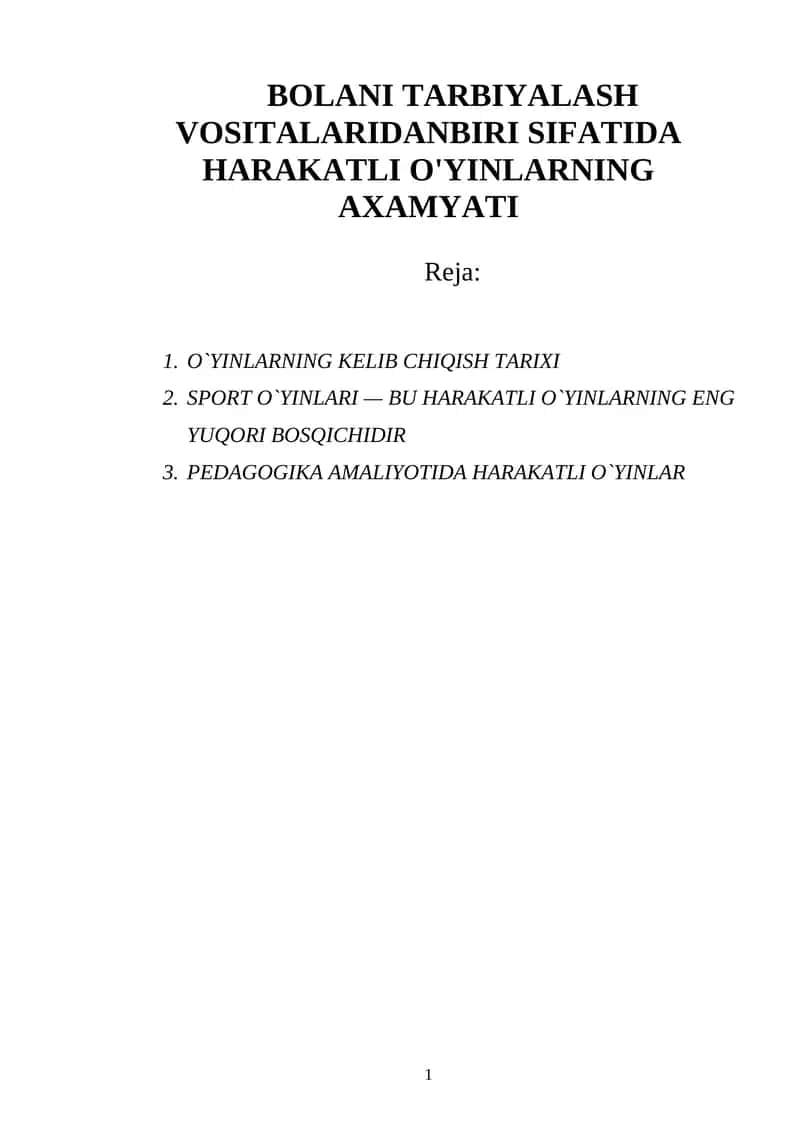 PEDAGOGIKA AMALIYOTIDA HARAKATLI O`YINLAR 1