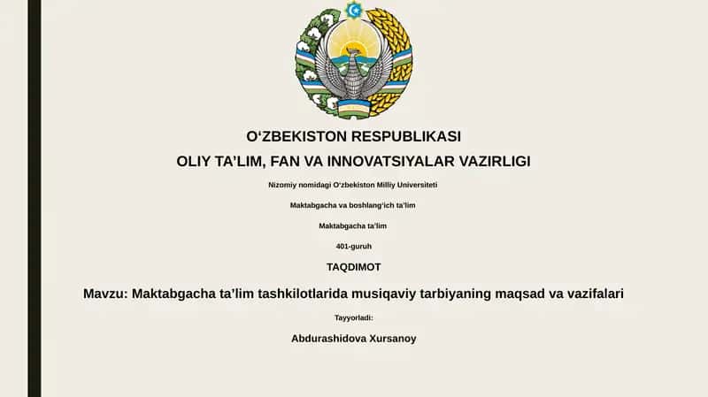 Maktabgacha taʼlimda musiqaviy tarbiya 1