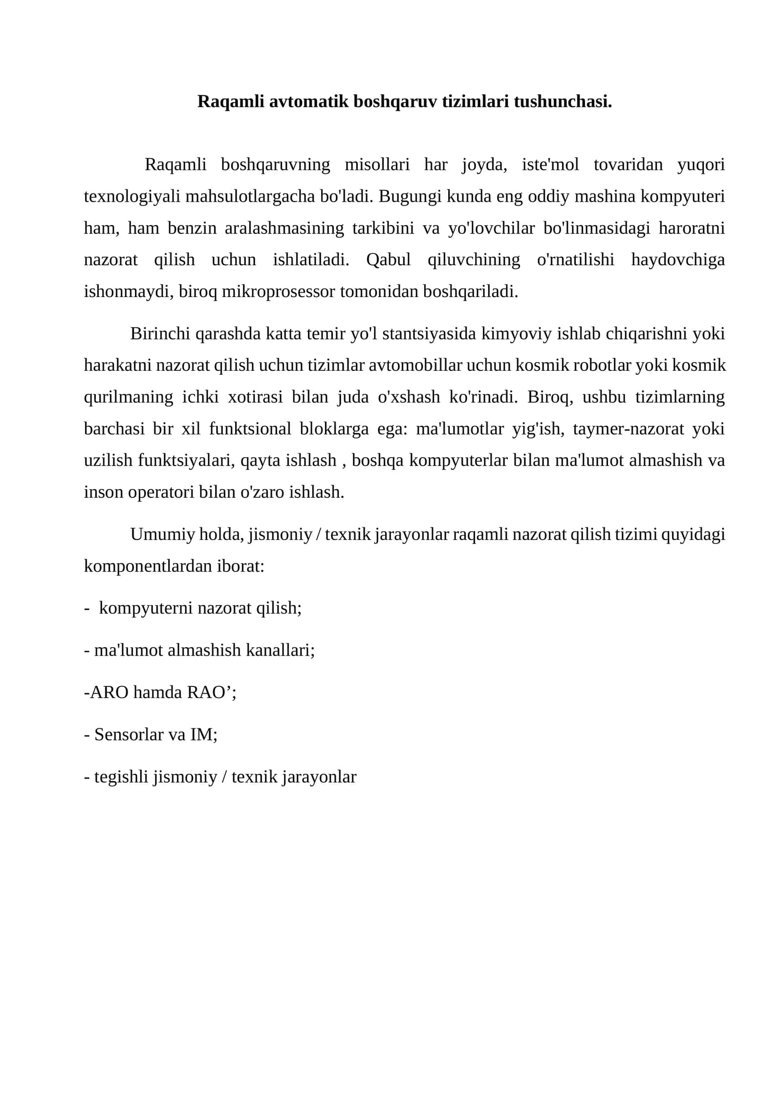 Raqamli avtomatik boshqaruv tizimlari tushunchasi 1