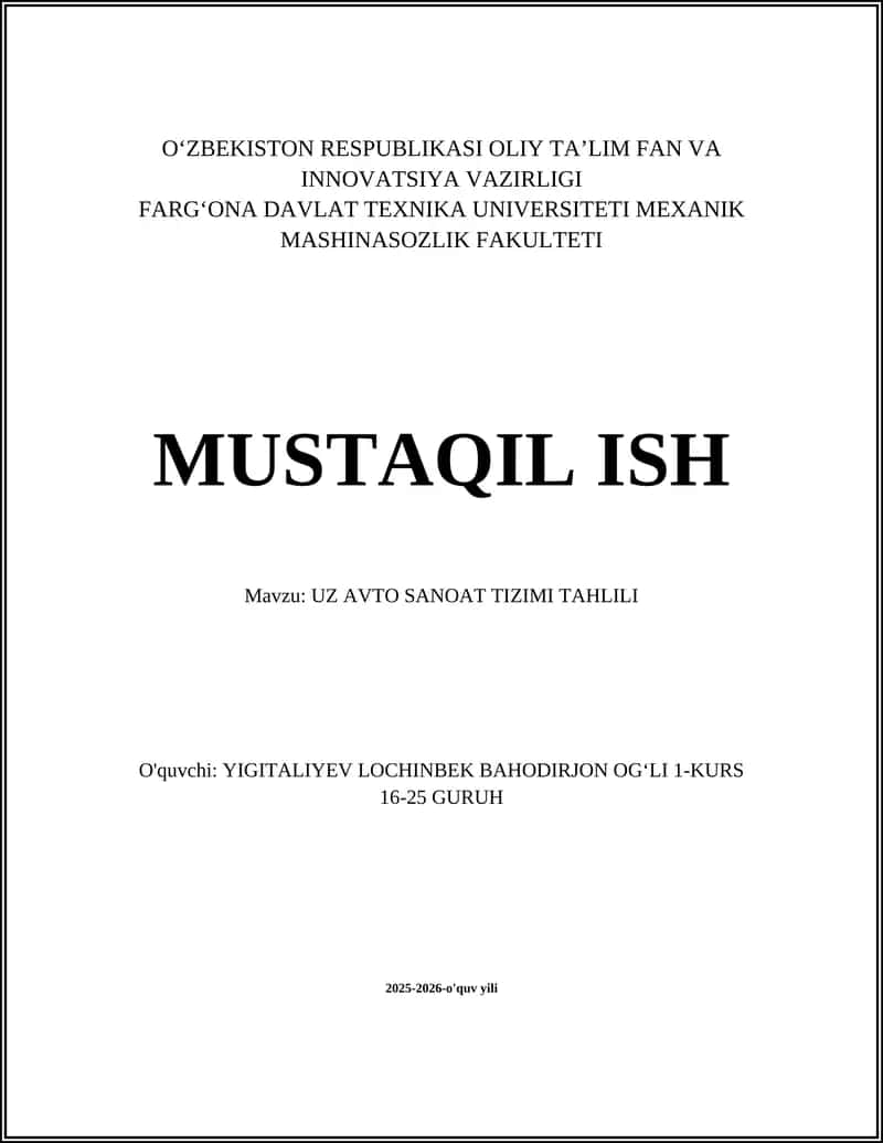 UZ AVTO SANOAT TIZIMI TAHLILI 1