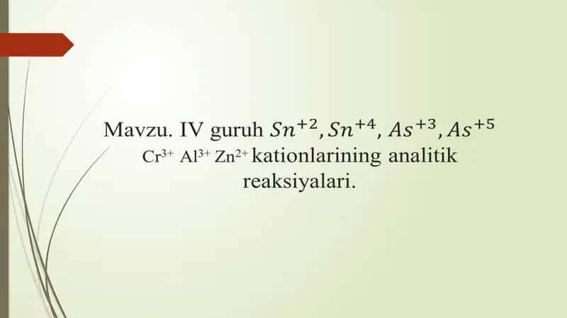 IV guruh kationlarining analitik reaksiyalari 1