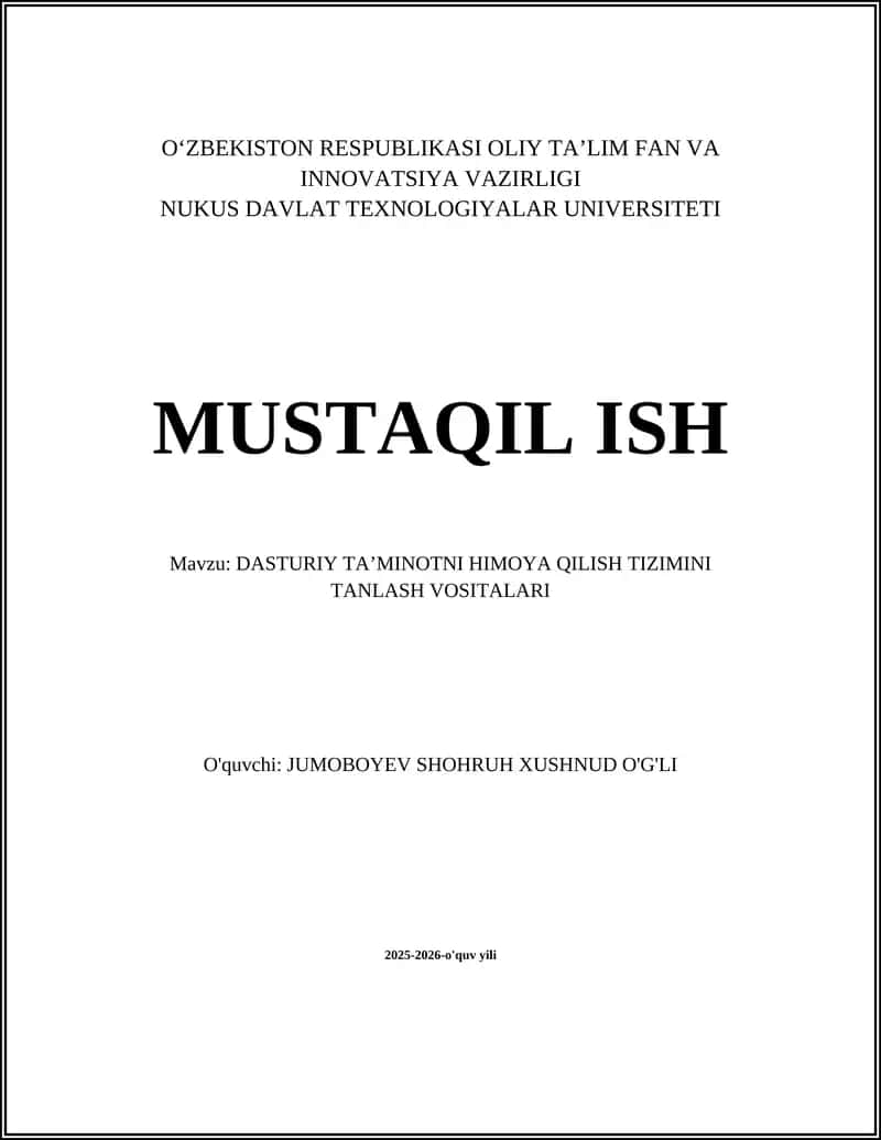 DASTURIY TA’MINOTNI HIMOYA QILISH TIZIMINI TANLASH VOSITALARI 1