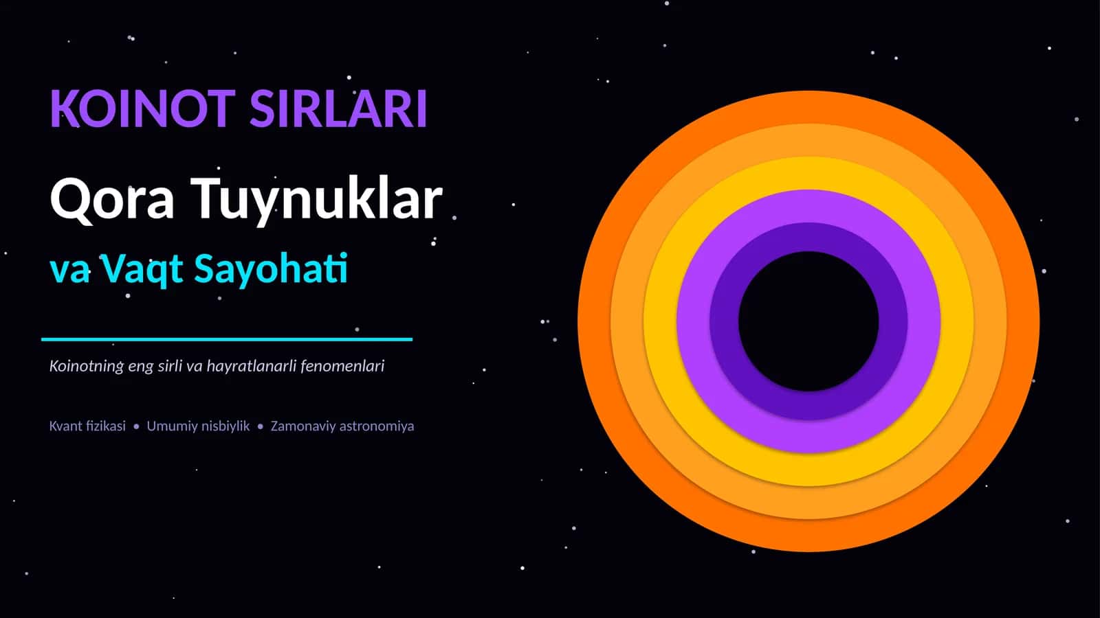 Koinot Sirlari: Qora Tuynuklar va Vaqt Sayohati — Taqdimot 1