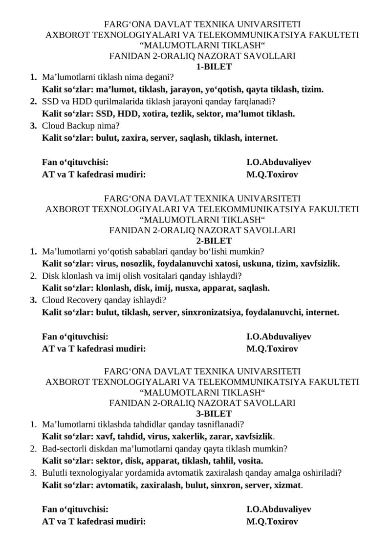 MALUMOTLARNI TIKLASH 1
