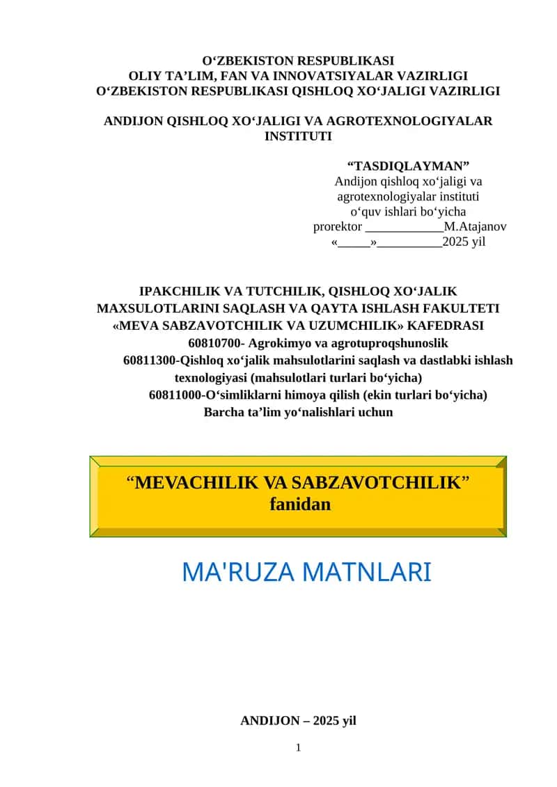 Mevachilik va sabzavotchilik 1