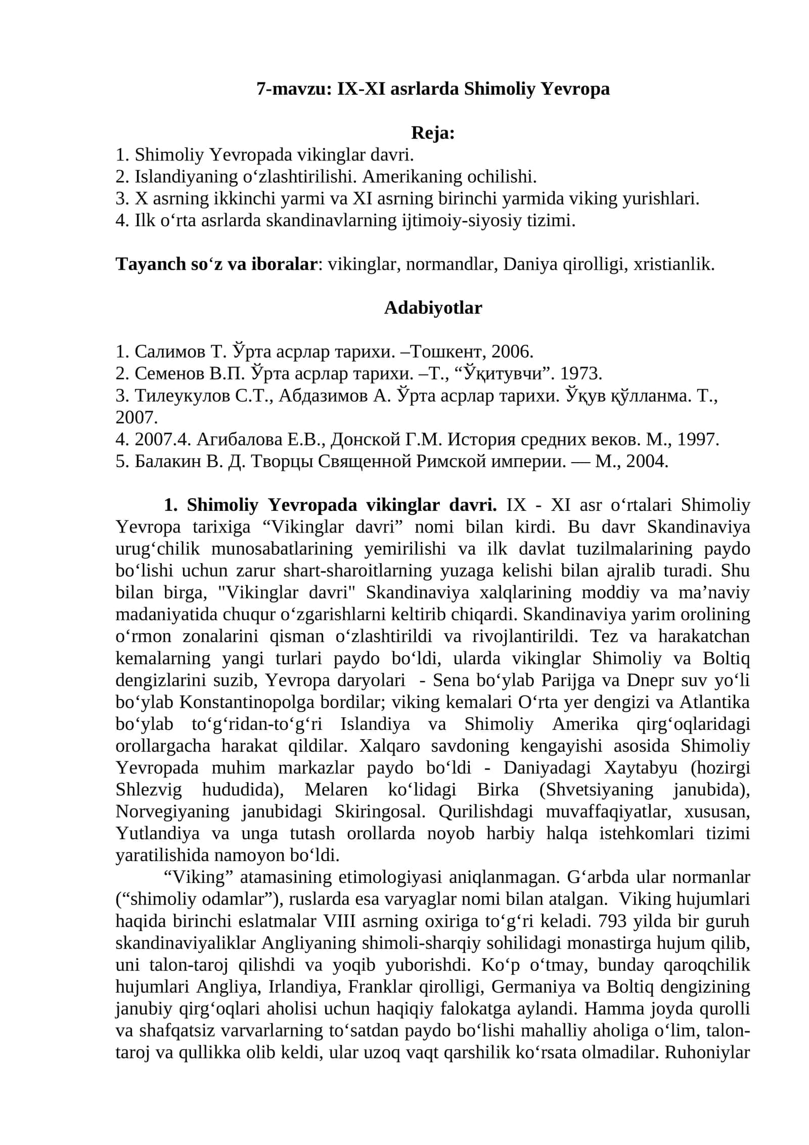 7-mavzu: IX-XI asrlarda Shimoliy Yevropa 1