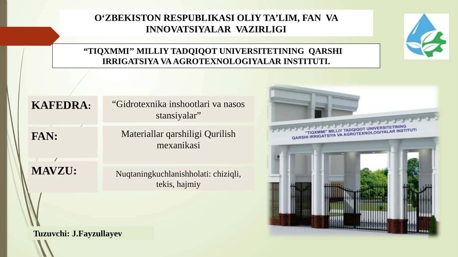 Gidrotexnika inshootlari va nasos stansiylar 1