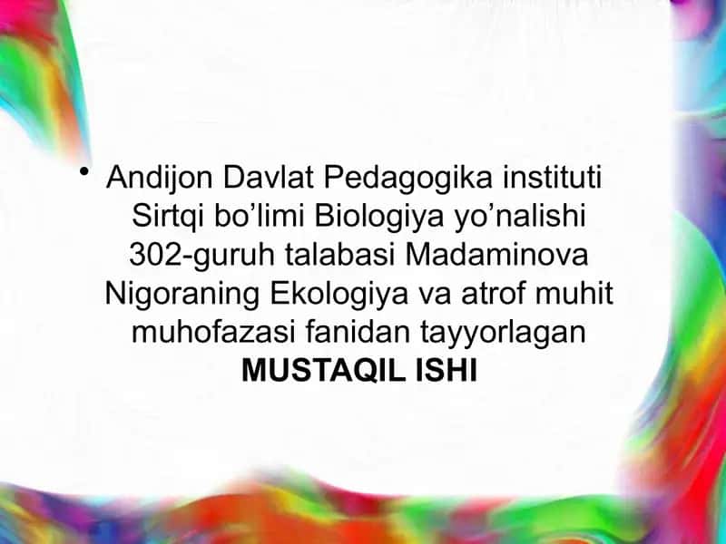 Ekologiya va Atrof Muhit Muhofazasi 1
