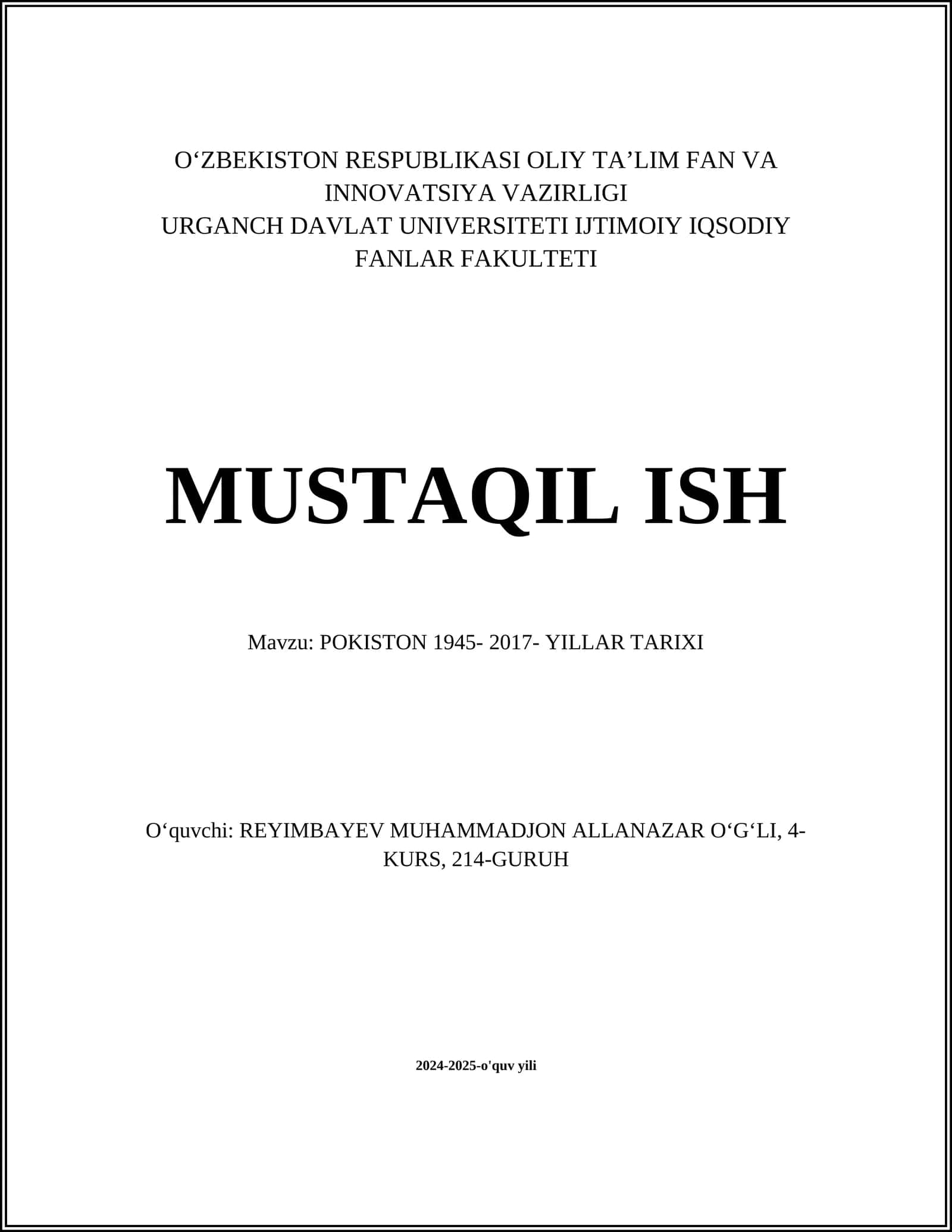 POKISTON 1945- 2017- YILLAR TARIXI 1