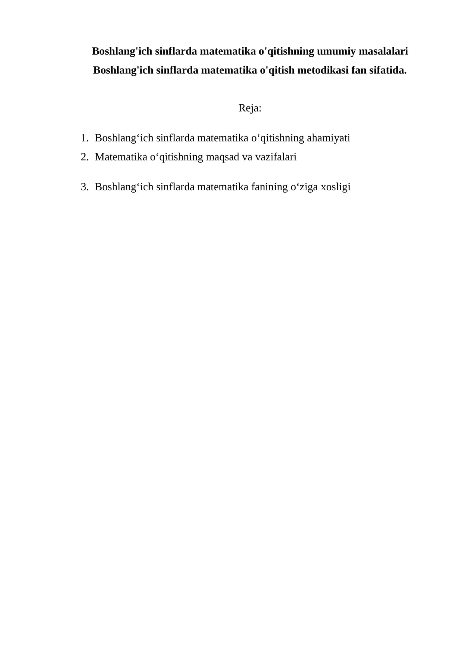 Boshlang'ich sinflarda matematika o'qitish metodikasi 1