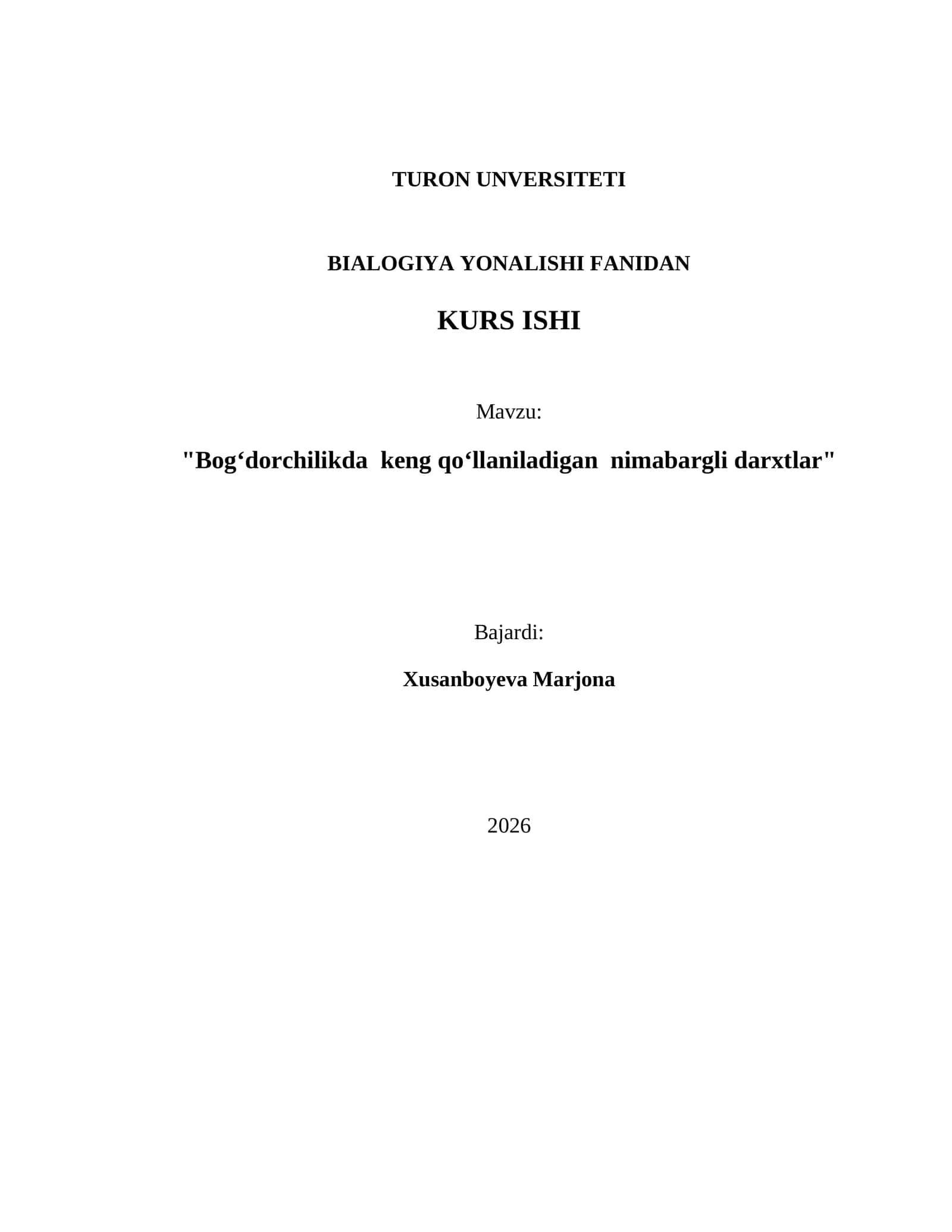 BIALOGIYA YONALISHI FANIDAN KURS ISHI 1