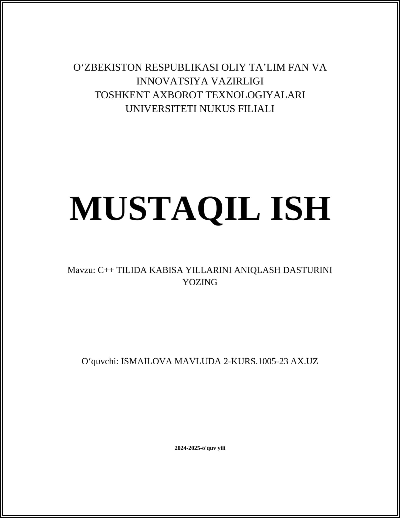 C++ TILIDA KABISA YILLARINI ANIQLASH DASTURINI YOZING 1