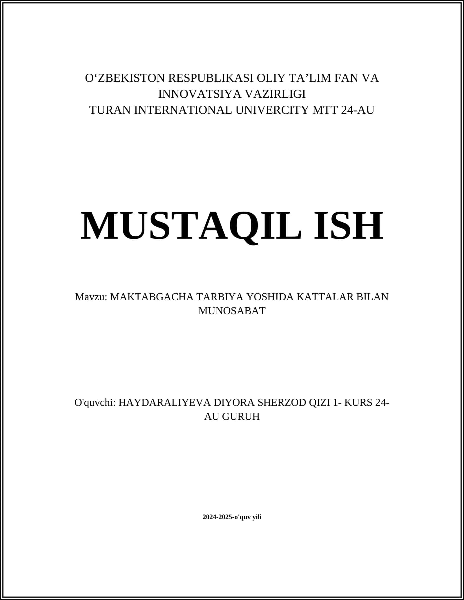 MAKTABGACHA TARBIYA YOSHIDA KATTALAR BILAN MUNOSABAT 1