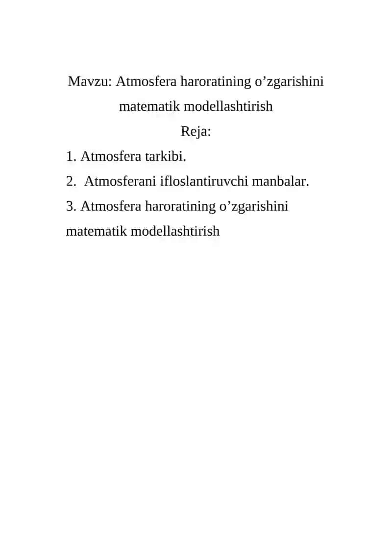 Atmosfera haroratining o’zgarishini matematik modellashtirish