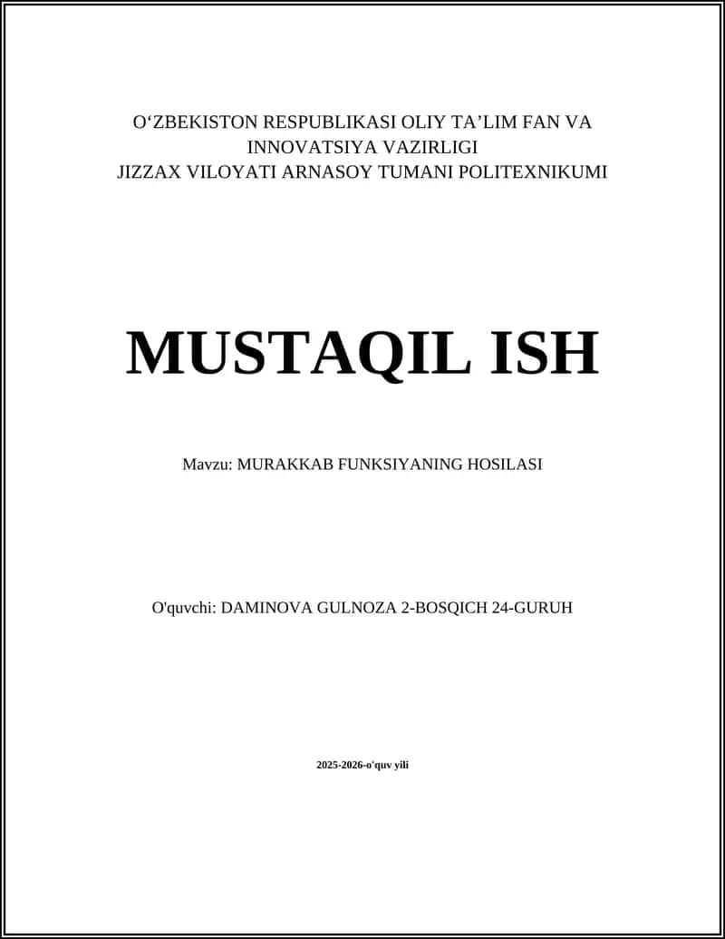 MURAKKAB FUNKSIYANING HOSILASI 1