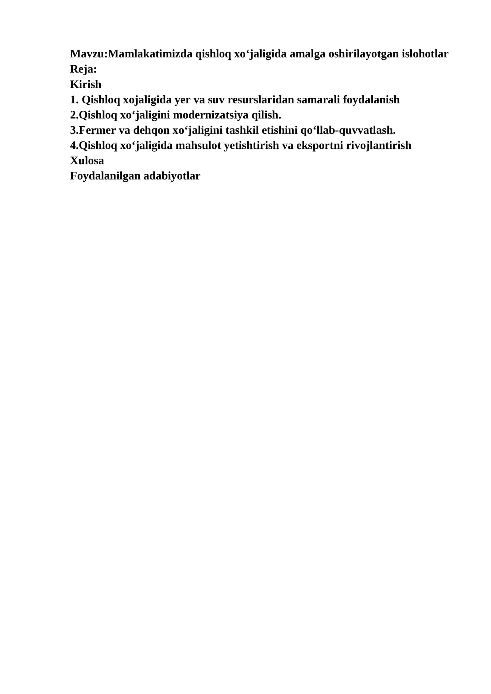 Mamlakatimizda qishloq xoʻjaligida amalga oshirilayotgan islohotlar 1