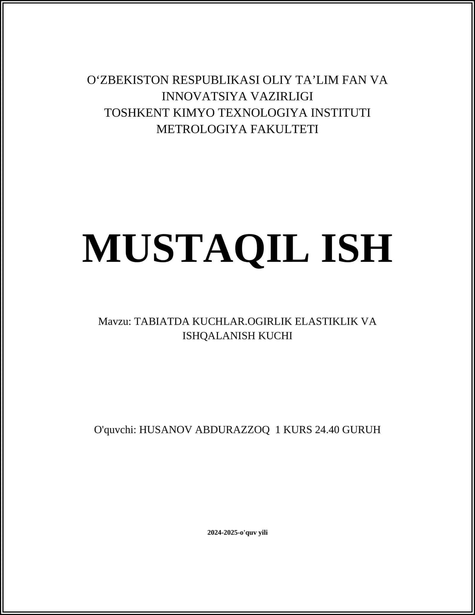 TABIATDA KUCHLAR.OGIRLIK ELASTIKLIK VA ISHQALANISH KUCHI 1