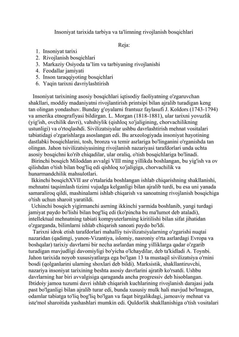 Insoniyat tarixida tarbiya va ta'limning rivojlanish bosqichlari 1