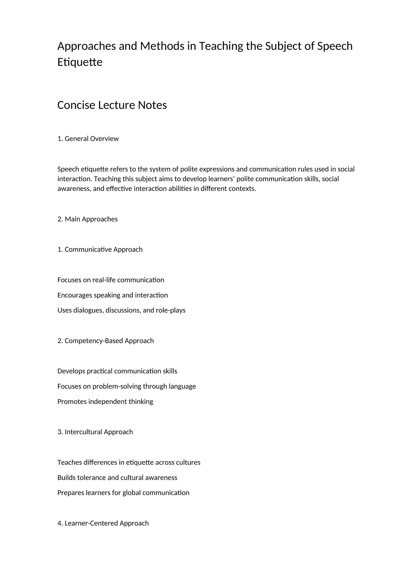 Approaches and Methods in Teaching the Subject of Speech Etiquette 1