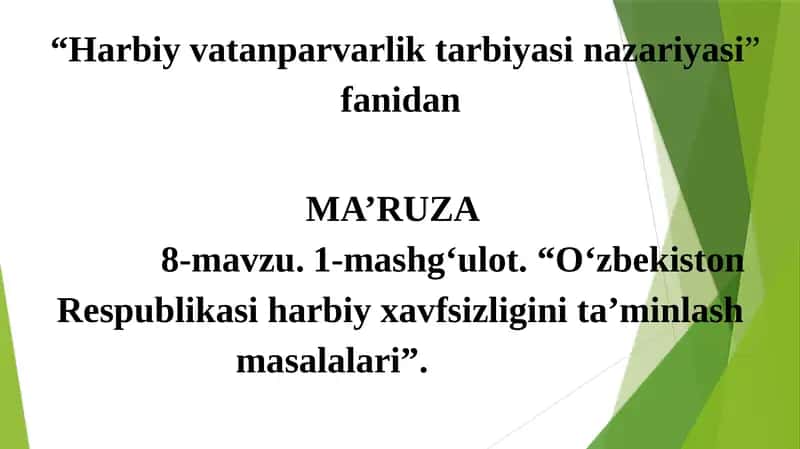 O‘zbekiston Respublikasi harbiy xavfsizligini ta’minlash masalalari 1