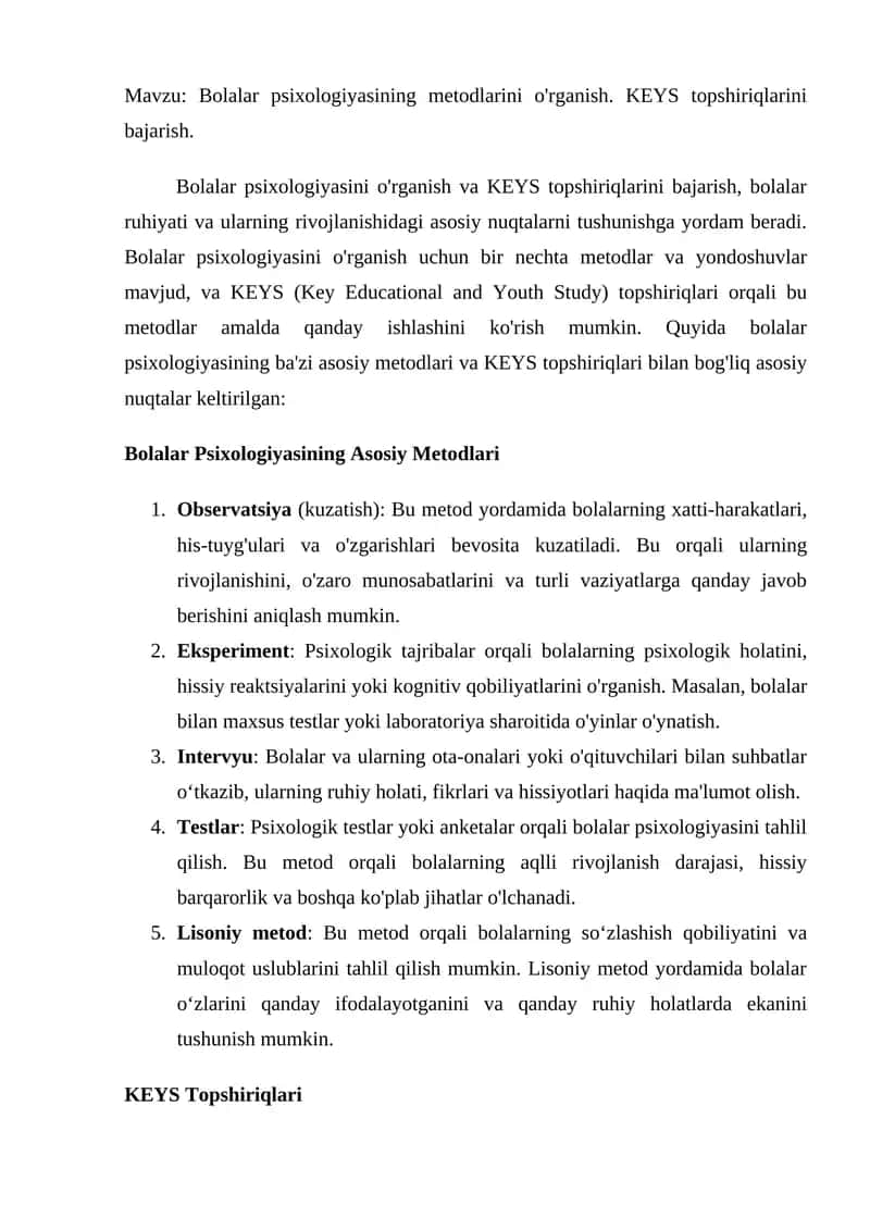 Bolalar psixologiyasining metodlari 1